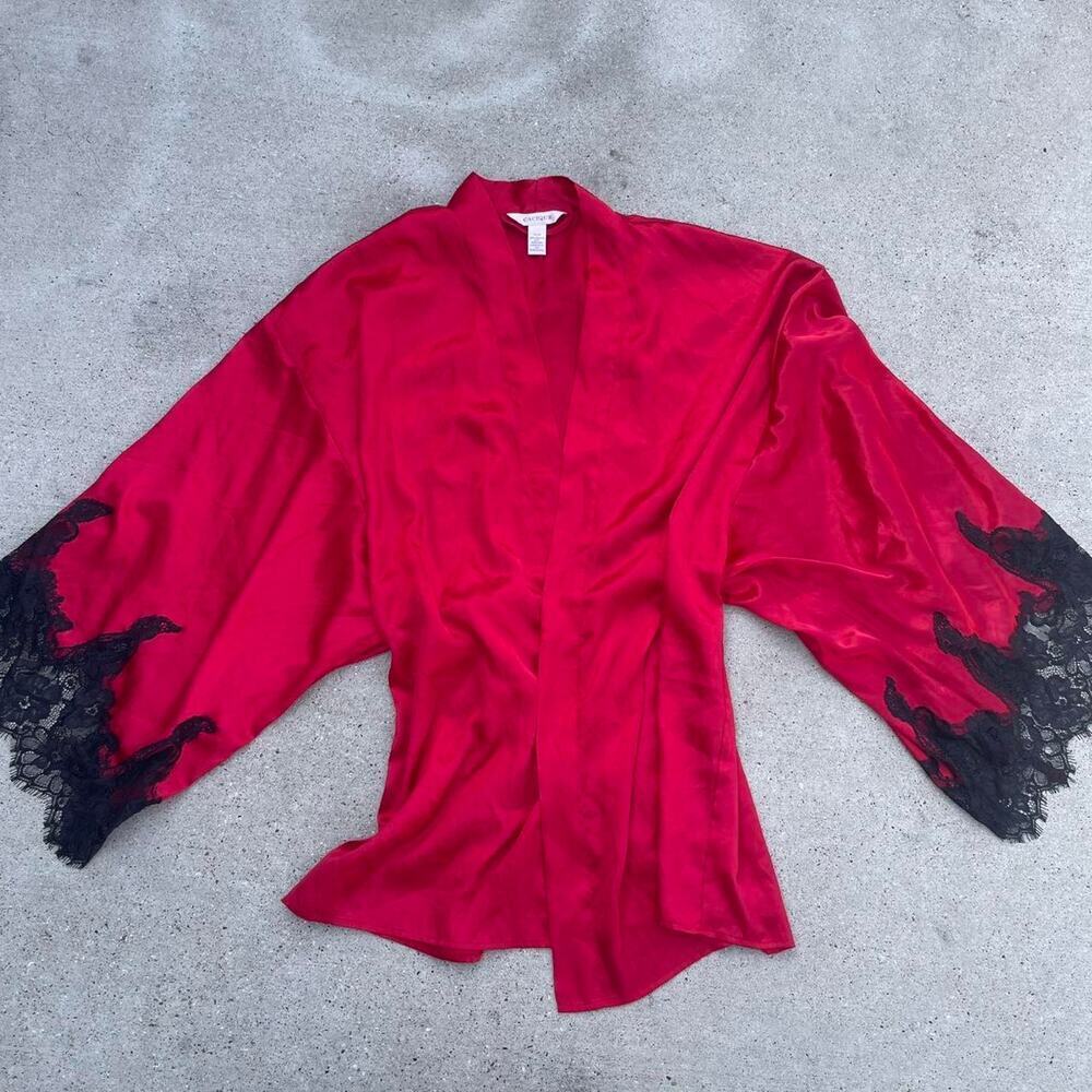 Vintage Y2K Cacique‎ Womens 14/16 Red Satin Lace Robe Luxury Regency Kimono